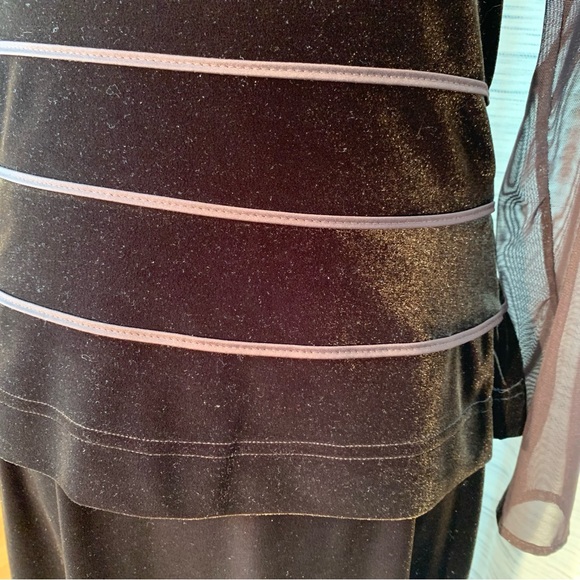 Tadashi brown two-piece velvet and mesh top and skirt set. - Picture 6 of 16